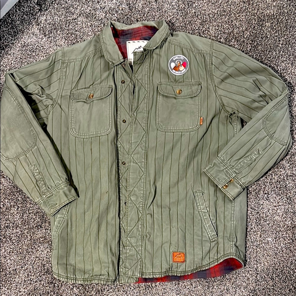 Men's green Vans jacket, canvas and plaid, size XL